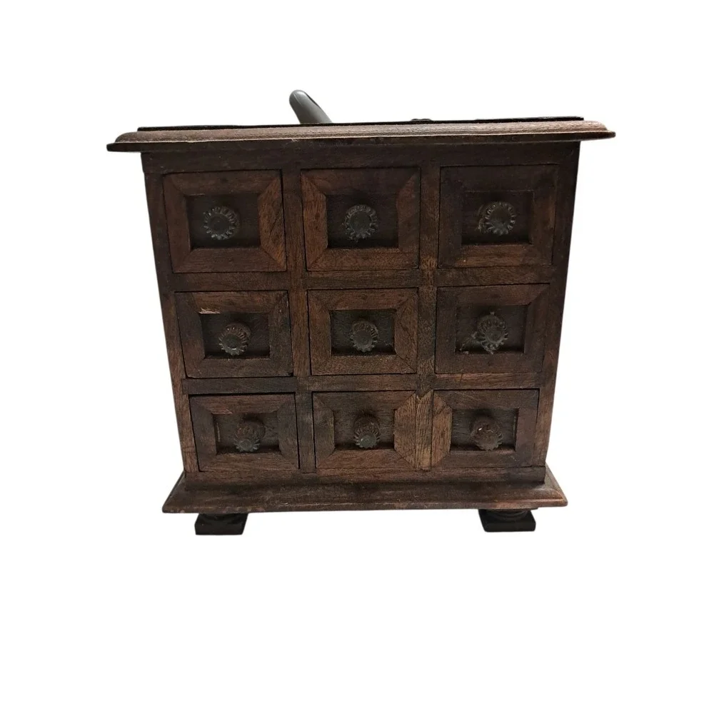 Antique‎ Vintage Heavy Wooden 9 Drawer Spice Cabinet Apothecary Chest